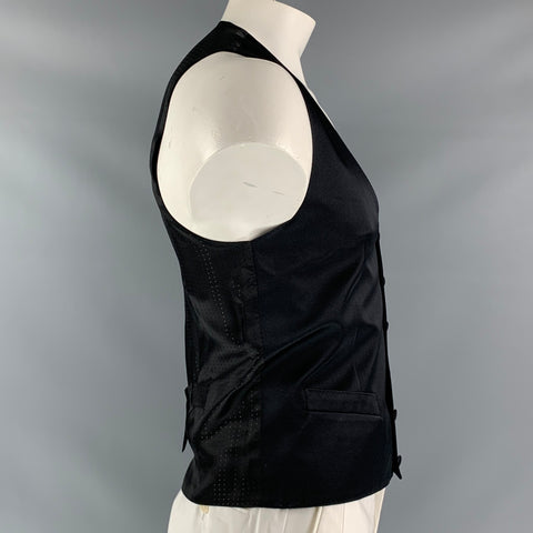DOLCE & GABBANA Black Solid Buttoned Size 38 Silk Vest