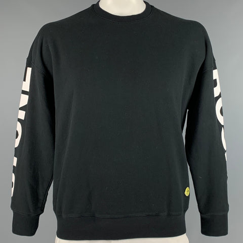 SANDRO Size XXL Black White Graphic Cotton Crew-Neck Sweatshirt