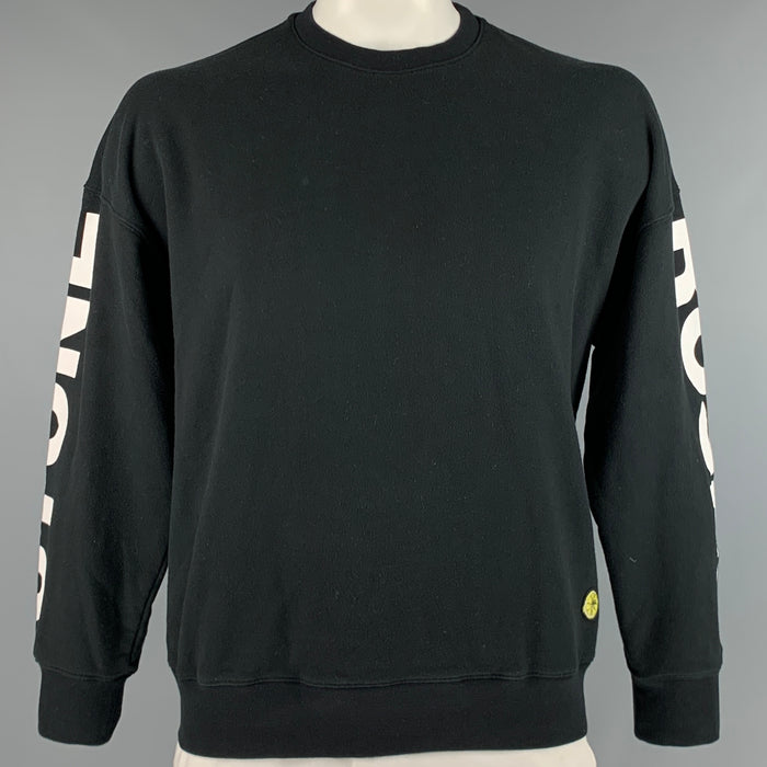 SANDRO Size XXL Black White Graphic Cotton Crew-Neck Sweatshirt