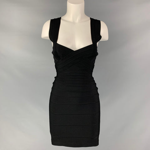 HERVE LEGER Taille XS Robe de cocktail ajustée en mélange de rayonne noire