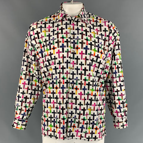 Vintage VERSACE JEANS COUTURE Size M Multi-Color Cross Print Cotton Long Sleeve Shirt