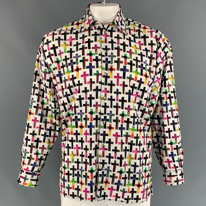 Vintage VERSACE JEANS COUTURE Size M Multi-Color Cross Print Cotton Long Sleeve Shirt