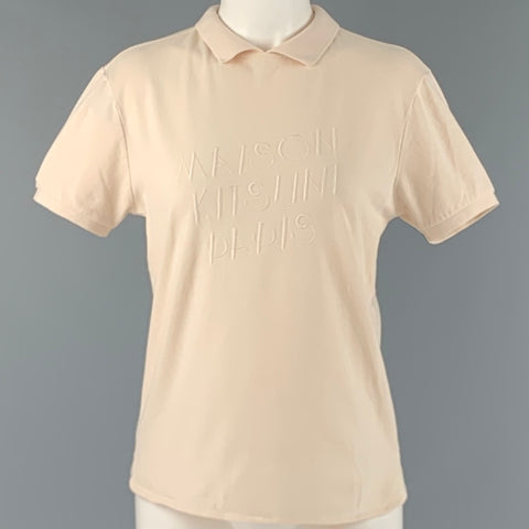 MAISON KITSUNE Taille S Polo Brodé en Coton Beige Haut Décontracté