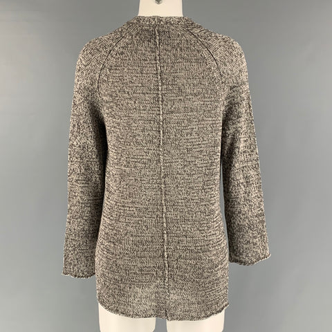 BROCHU WALKER Talla S Jersey con cordones de lino blanco gris jaspeado