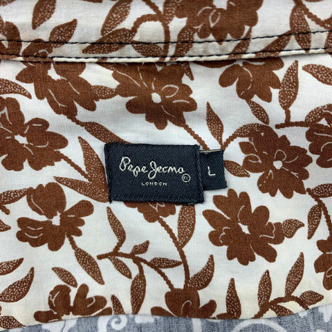 PEPE JEANS LONDON Size L Black & White Floral Cotton Button Up Long Sleeve Shirt