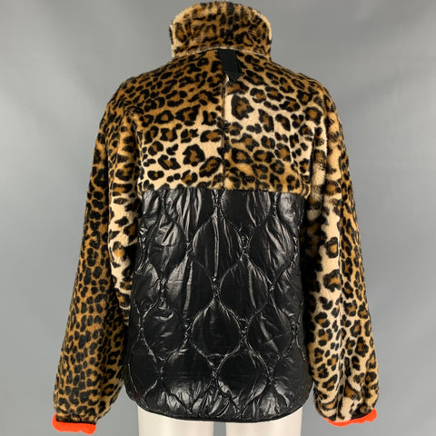 ZANDY LIANG Size XS Tan & Black Leoaprd Print Polyester Blend Dean Faux Fur Jacket
