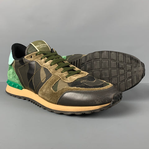 VALENTINO Size 10 Olive Brown Camo Leather Lace Up Sneakers