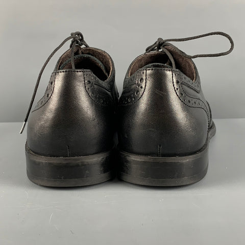 JOHN VARVATOS * U.S.A. Size 10.5 Black Perforated Leather Wingtip Lace Up Shoes