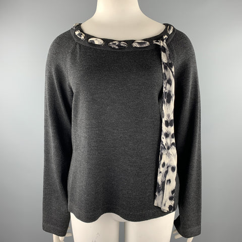 ST. JOHN Taille L Pull col bateau chiné tricoté gris