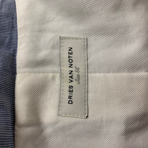 DRIES VAN NOTEN Size 46 Blue Pinstripe Cotton Double Breasted Sport Coat