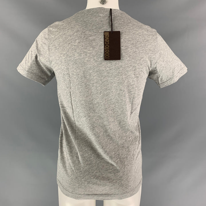 ROBERTO CAVALLI Size M Grey Brown Graphic Cotton T-shirt
