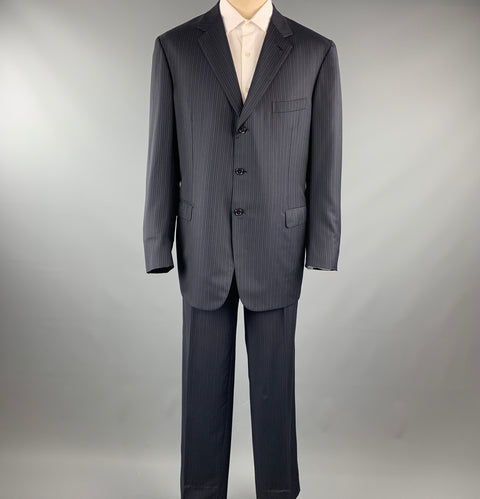 BRIONI 46 Navy Stripe Wool 40 x 33 Notch Lapel Suit