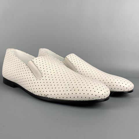 PAUL SMITH Size 10 White Perforated Leather Slip On Loafers