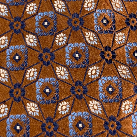 ERMENEGILDO ZEGNA Brown Navy Abstract Floral Silk Jacquard Tie