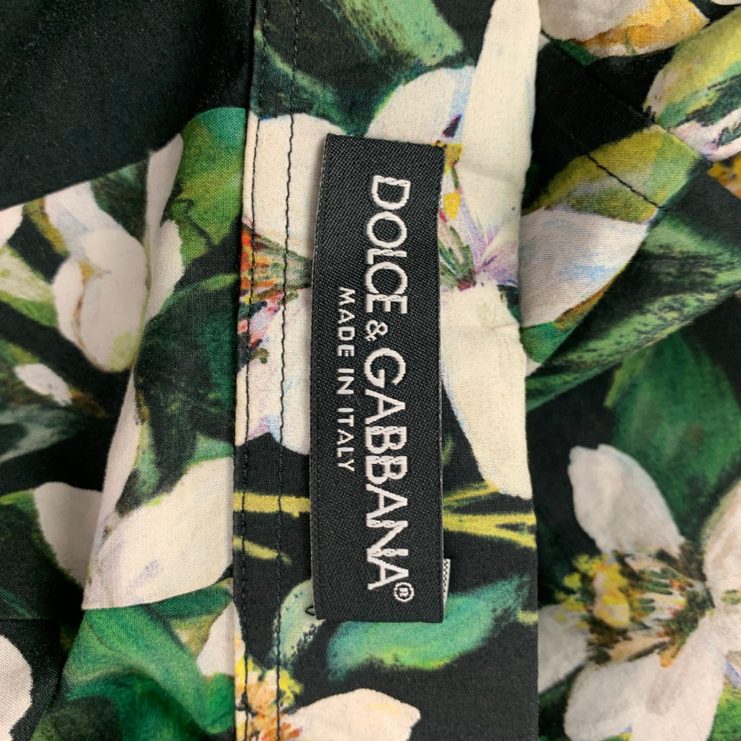 DOLCE & GABBANA Size 4 Black Green Floral Cotton Button Down Shirt
