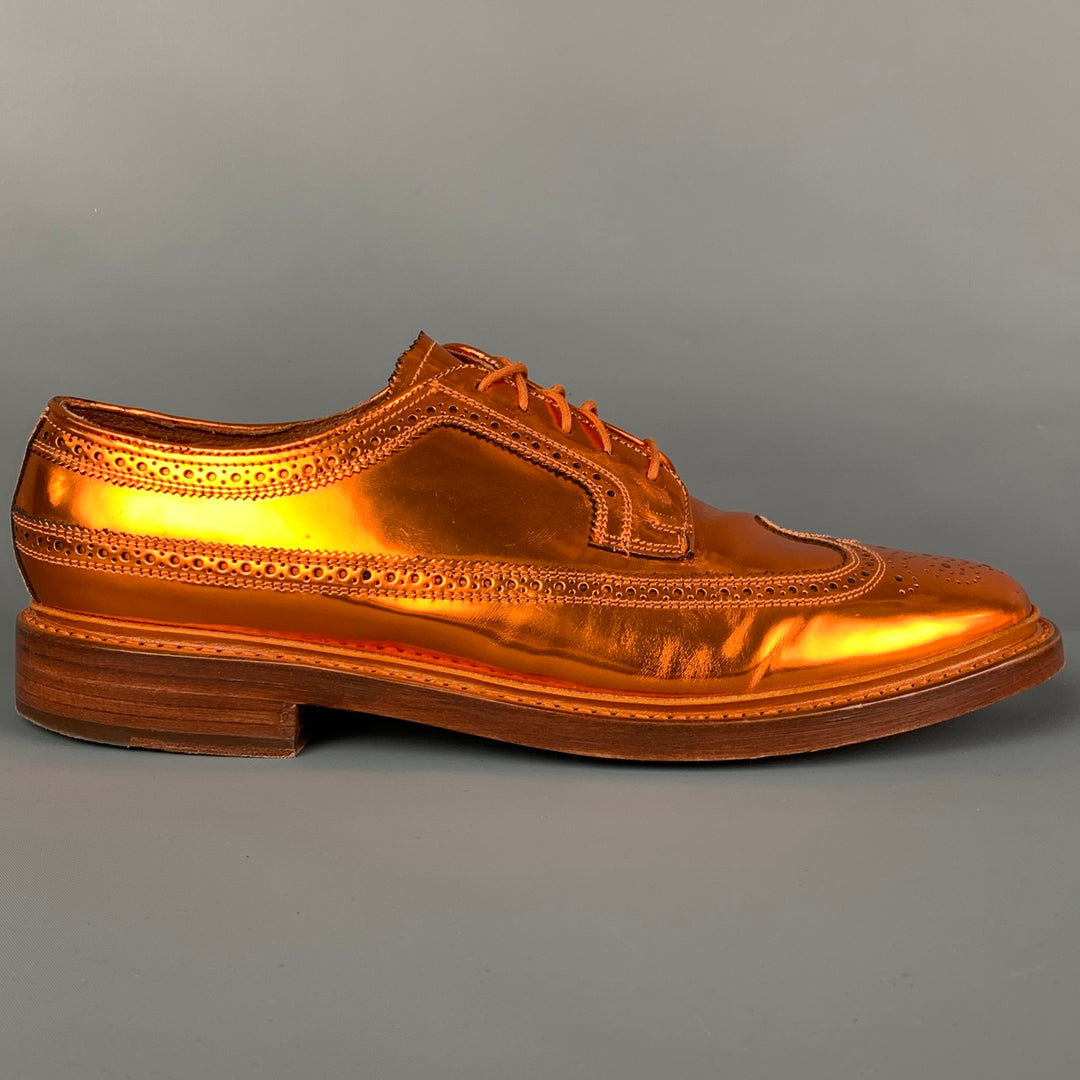 FLORSHEIM for DUCKIE BROWN Size 11 Copper Metallic Leather Wingtip Lace Up Shoes Sui Generis Designer Consignment FLORSHEIM for DUCKIE BROWN Size 11 Copper Metallic Leather Wingtip Lace Up Shoes Sui Generis Designer Consignment