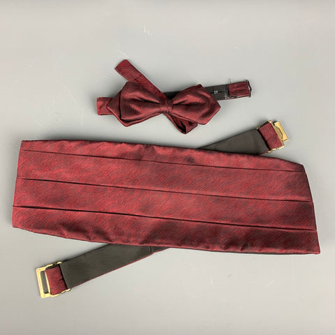VALENTINO Burgundy Textured Silk Cummerbund Bow Tie Set