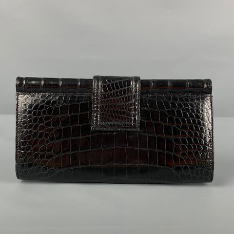 VINTAGE Black Leather Crocodile Clutch Handbag