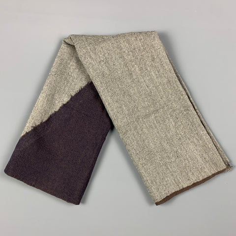 HORN PLEASE Eggplant Grey Brown Knitted Color Block Scarf