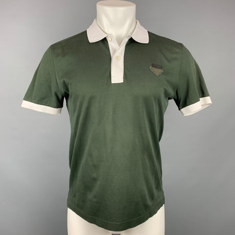 PRADA Size M Olive & White Pique Buttoned Polo