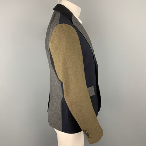 WOOSTER + LARDINI Size 38 Navy & Grey Color Block Wool Sport Coat