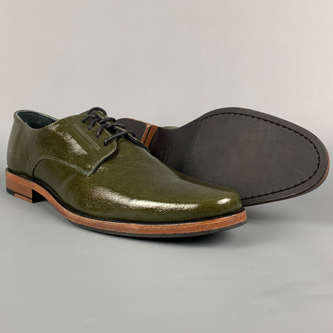 THE GENERIC MAN Size 10 Olive Patent Leather Lace Up Shoes