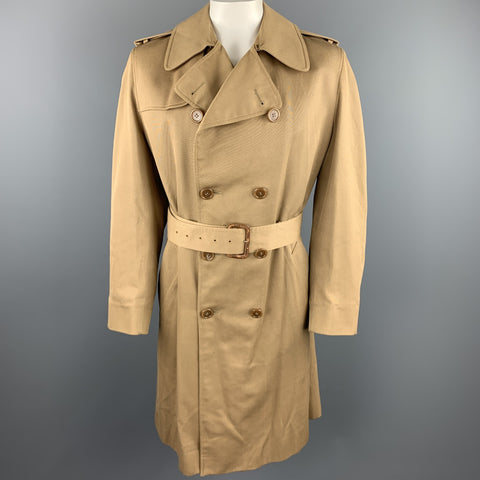AQUASCUTUM Size XL Khaki Cotton / Polyester Belted Double Breasted Trenchcoat