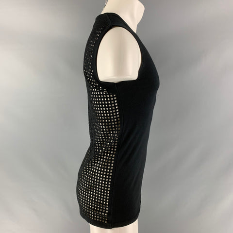 IRO Size XS Black Mesh Cotton Crew-Neck Tank Top