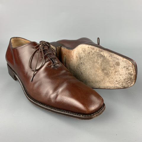 SALVATORE FERRAGAMO Size 12 Brown Leather Plain Toe Lace Up