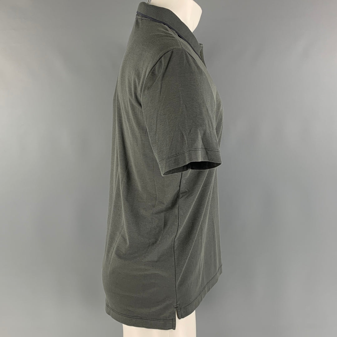 THEORY Size M Grey Navy Stripe Cotton Polyester Short Sleeve Polo