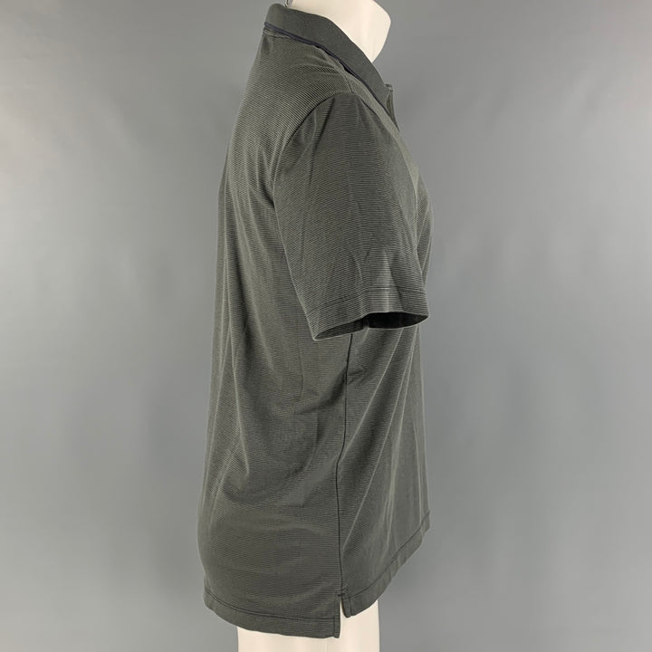 THEORY Size M Grey Navy Stripe Cotton Polyester Short Sleeve Polo