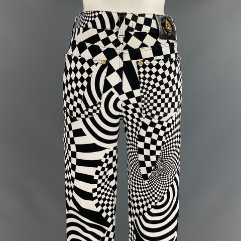 Vintage VERSACE JEANS COUTURE Size XS Black & White Cotton Print Jeans