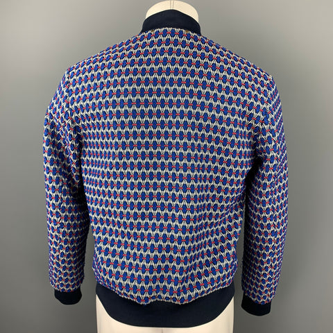 PAUL SMITH Taille M Veste zippée en mélange de polyester géométrique bleu et gris