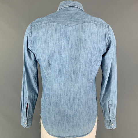 ETON Size L Light Blue Embroidery Cotton Long Sleeve Shirt