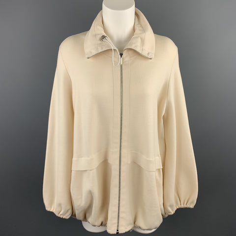 AKRIS Size 14 Cream Wool Blend Jacket High Neck Sweater Jacket