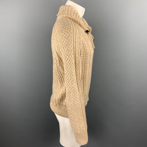 RALPH LAUREN Size M Khaki Cable Knit Wool / Linen Shawl Collar Sweater