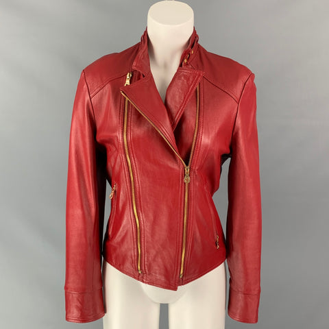 BASIC IDEA Size M Red Leather Zip Up Jacket