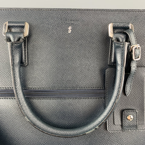 SERAPIAN Textured Navy Leather Top Handles Satchel Tote