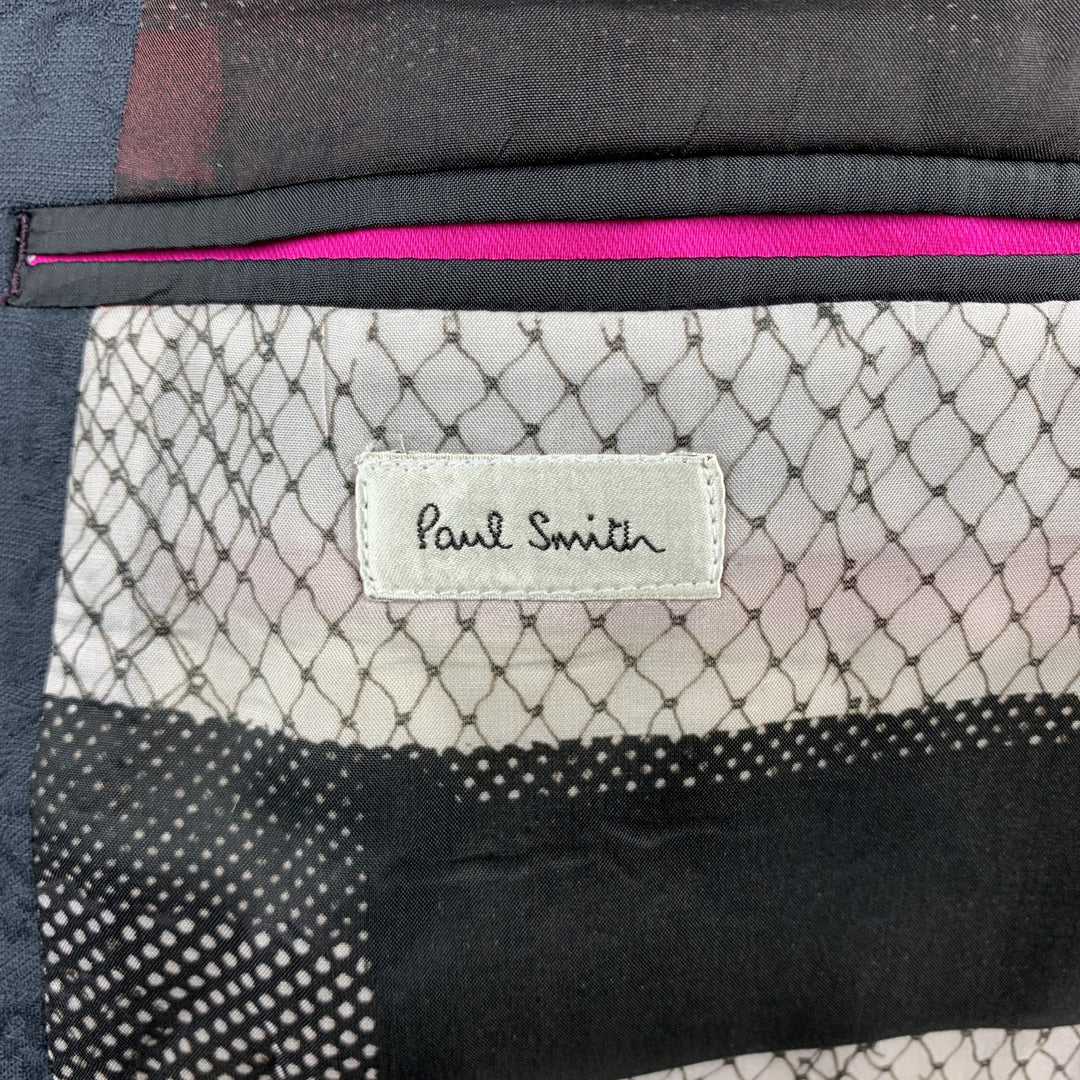 PAUL SMITH Size 42 Slate Jacquard Cotton / Nylon Notch Lapel Sport Coat