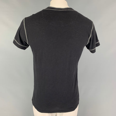 MARC JACOBS Size L Black Contrast Stitch Cotton Henley Short Sleeve Shirt