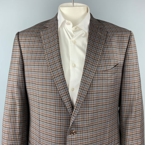 ERMENEGILDO ZEGNA Trofeo Light Size US 48 L Brown & Blue Checkered Wool Sport Coat