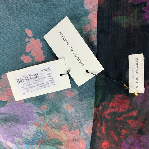 DRIES VAN NOTEN S/S 20 Size M Black & Burgundy Floral Polyester Camp Short Sleeve Shirt