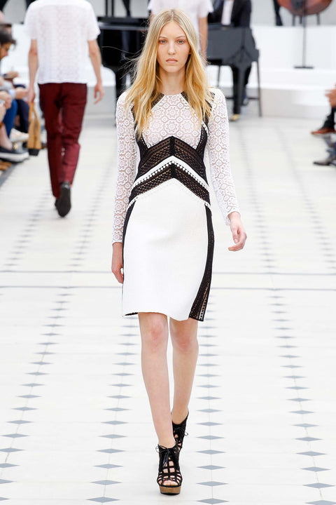 BURBERRY PRORSUM Size 2 White Black Cotton Blend Lace Knee-Length Dress