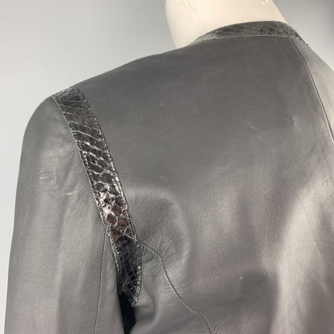 CHANEL Size 6 Black Snake Piping Cropped Leather 04 P Jacket