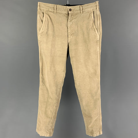 SAGE DE CRET Size L Khaki Cotton Linen Slim Fit Casual Pants