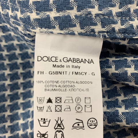 DOLCE & GABBANA Size S Blue White Textured Button Up Long Sleeve Shirt