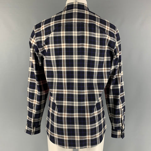 GIVENCHY Size M Navy White & Red Plaid Cotton Hidden Placket Long Sleeve Shirt