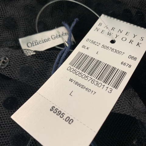OFFICINE GENERALE Talla L Blusa negra con cuello alto y lunares en mezcla de poliamida