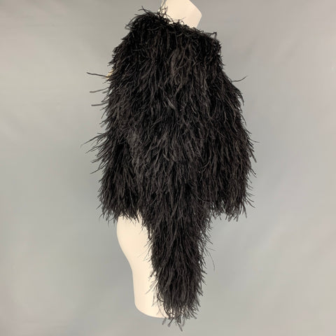 GIVENCHY Chaqueta corta de avestruz con plumas de seda negra talla 4