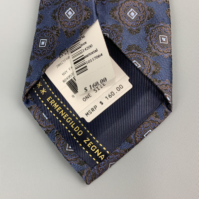 ERMENEGILDO ZEGNA Navy Ornate Print Silk Tie